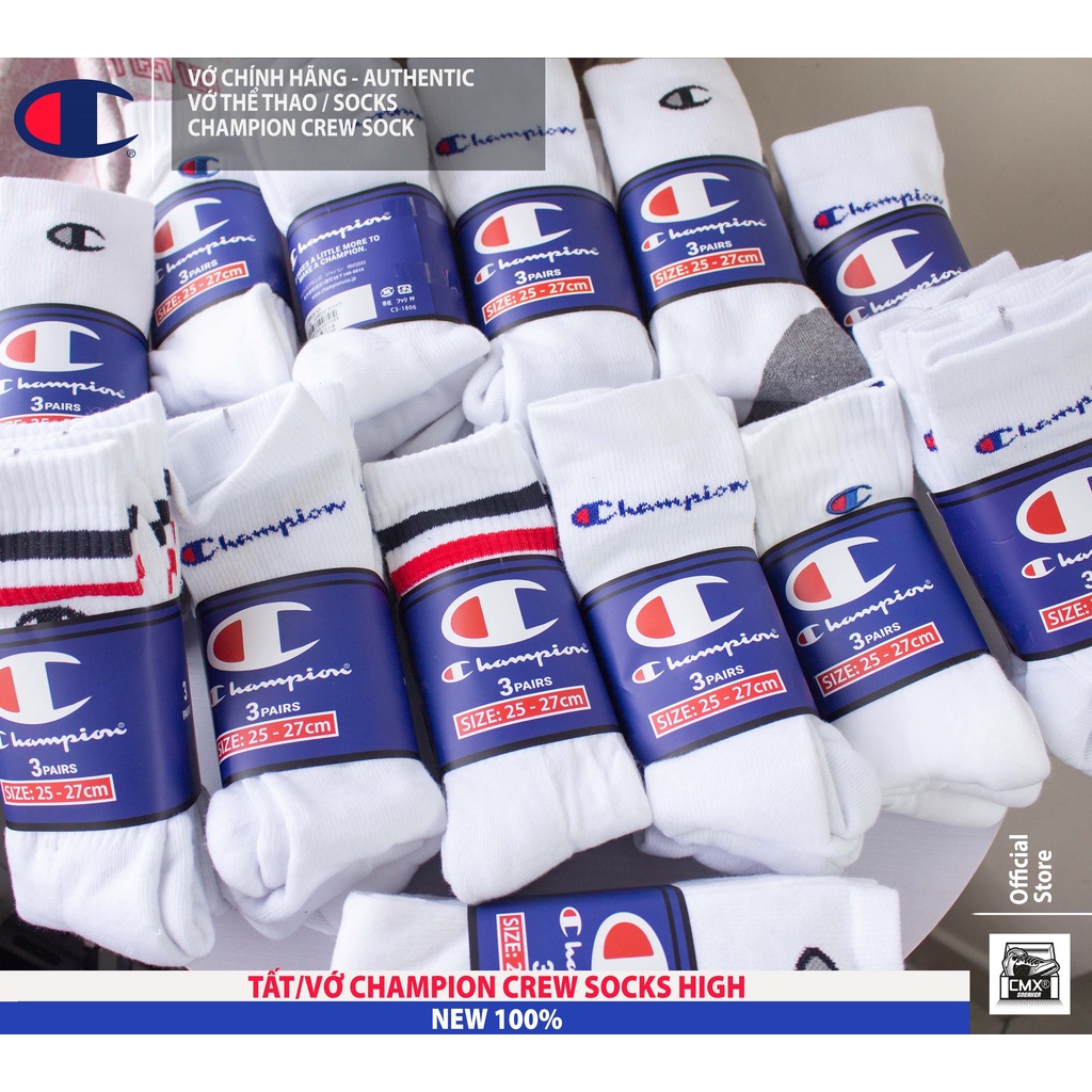 😘  SET Tất / Vớ Thể Thao Champion Crew High Logo Sock - 1 ĐÔI VÀ PACK 3 ĐÔI - REAL AUTHENTIC 100%
