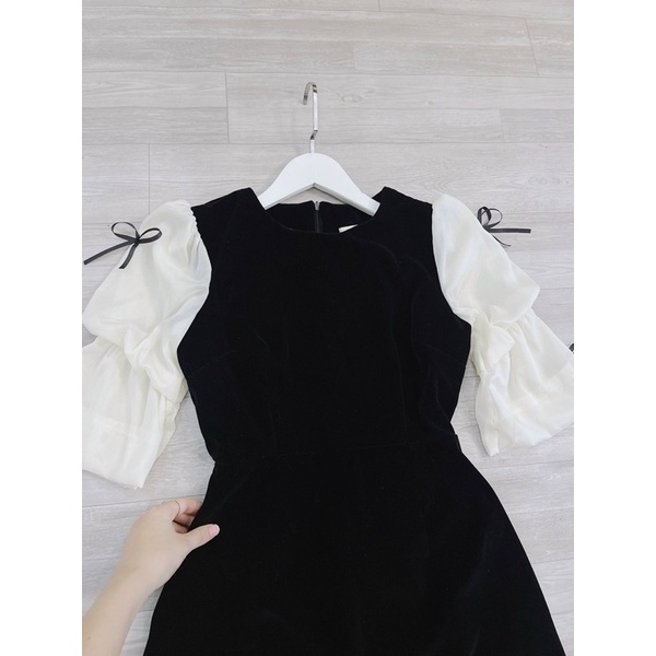 Váy Nhung Nơ Tay Cao Cấp