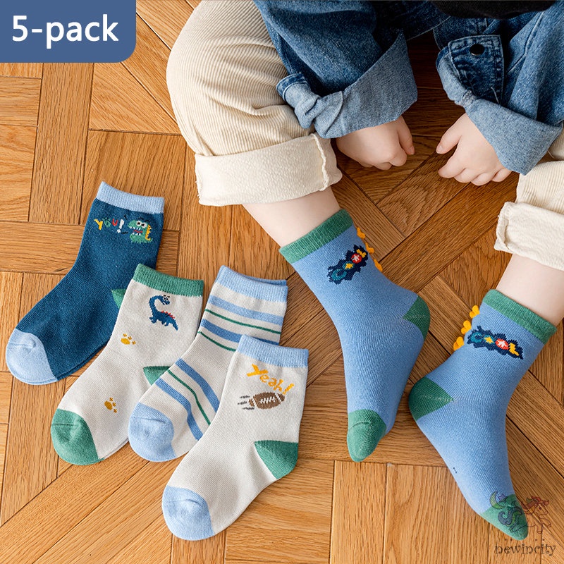 Set 5 Đôi Vớ Cotton Dài Trung Bình In Họa Tiết Hoạt Hình Phong Cách Hàn Quốc Thời Trang Mùa Thu Cho Bé Trai Và