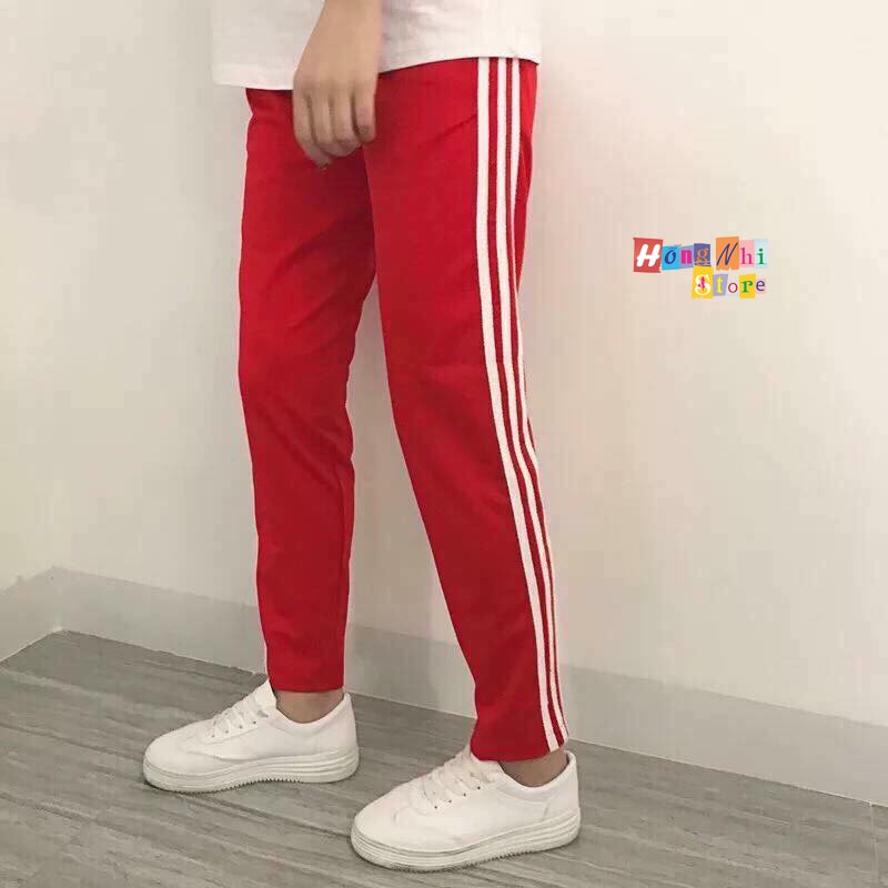 Quần Thun Thể Thao Màu Đỏ 3 Sọc Trắng Dáng Rộng Line Side Stripe Pants Unisex Oversize Ulzzang - MM