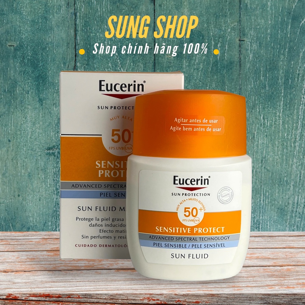 Kem chống nắng Eucerin Sun Fluid Mattifying Face SPF50+ 50ml không gây nhờn rít cho da dầu và hỗn hợp