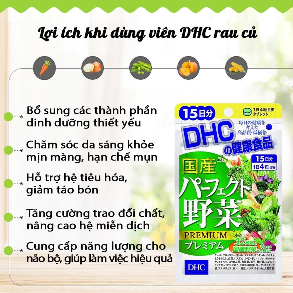 Viên Uống DHC Rau Củ Nhật Bản Bổ Sung Chất xơ, Giảm Nổi Mụn, Làm Đẹp Da, Tốt Cho Tiêu Hóa 15/30/90 ngày - Latino Shop