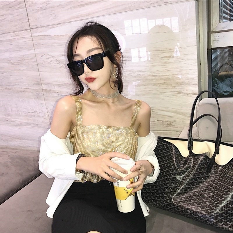 Áo Yếm Hai Dây Đính Đá Bling Bling - Áo Croptop Đính Đá Bling Bling