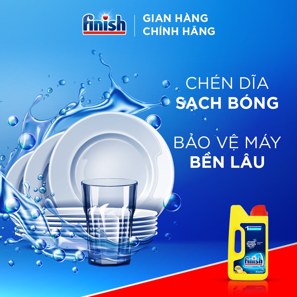 Bột Rửa Chén Bát Hương Chanh Finish Classic Power Powder Lemon Sparkle chai 1 kg