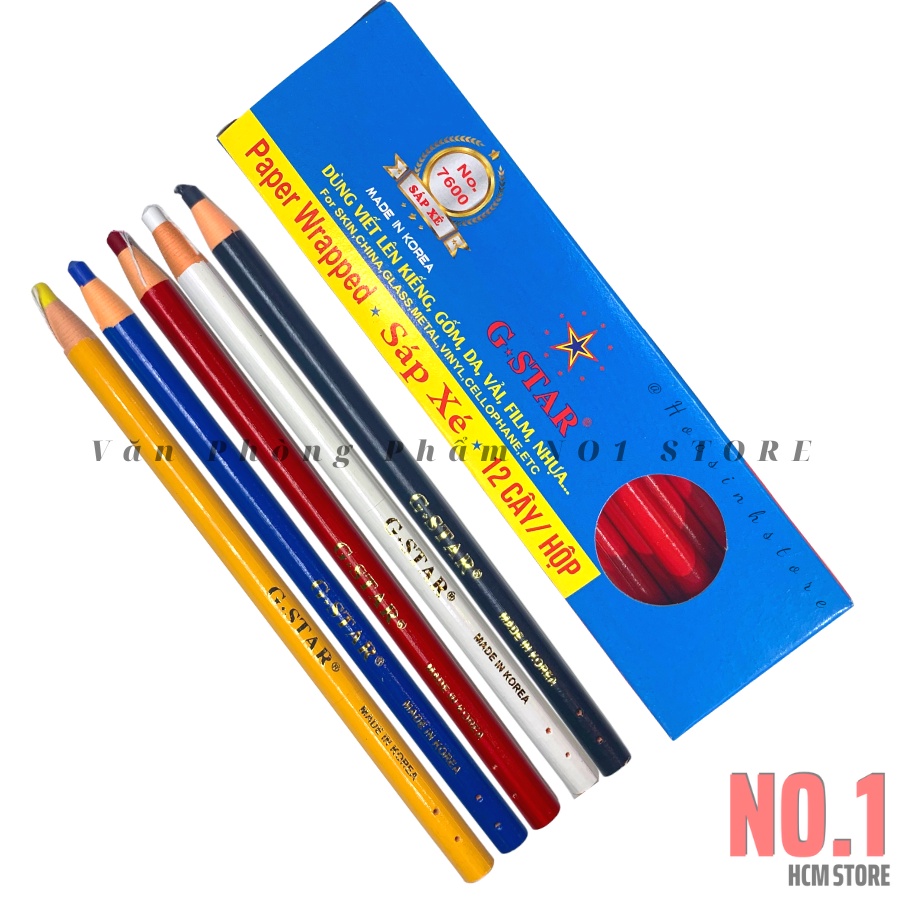 Hộp 12 cây sáp xé Hàn Quốc hiệu GSTAR, mới 100%. (Đỏ - Trắng - Vàng - Xanh - Đen)