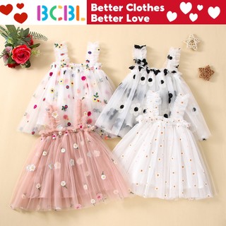Đầm BCBL công chúa hai dây vải tuyn họa tiết hoa cúc nhỏ dễ thương dành cho bé gái 0-5 tuổi
