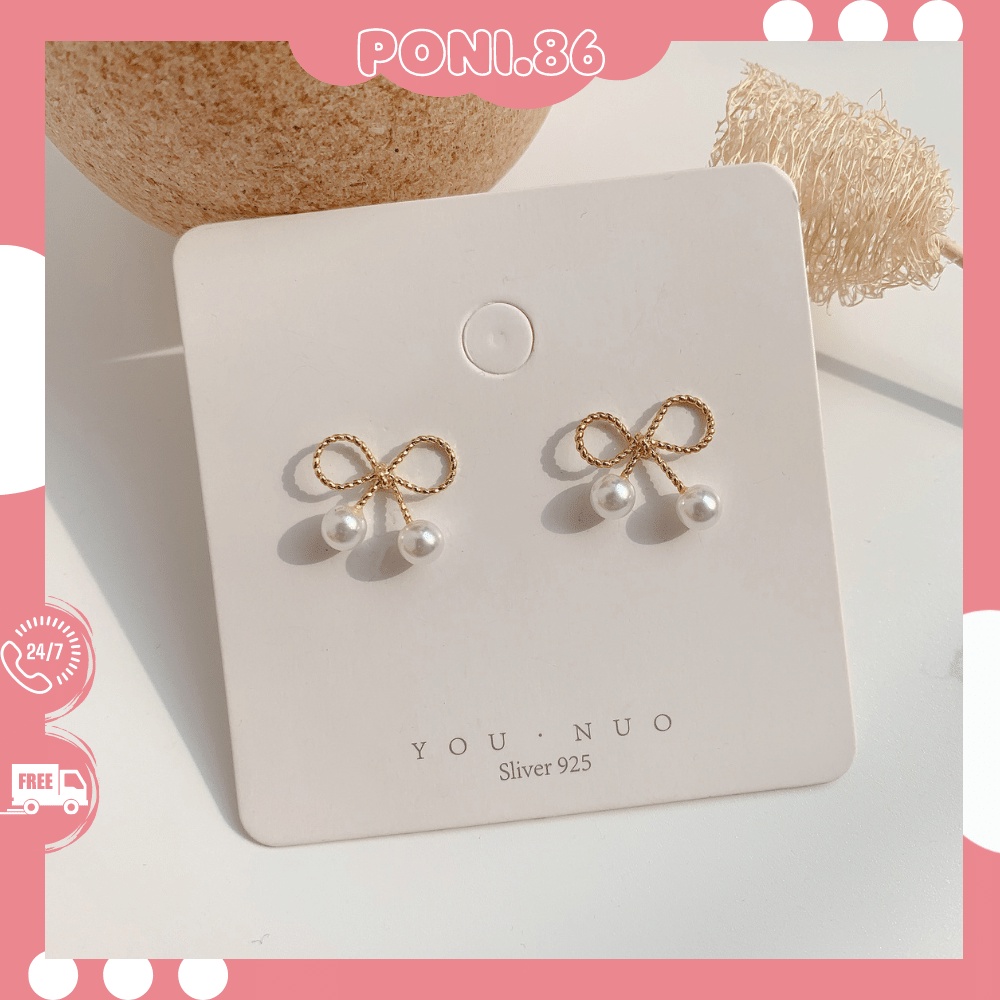 Hoa tai bông tai hình nơ đính ngọc dễ thương phong cách tiểu thư dễ phối đồ