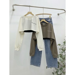 Set áo croptop dài tay thêu ngực kèm áo 2 dây - hanju