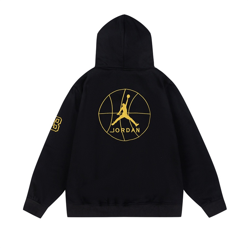 A & J Áo Hoodie Phối Lông Có Dây Kéo Thêu Biểu Tượng Bóng Rổ Jumpman Màu Vàng Kim Xu Hướng