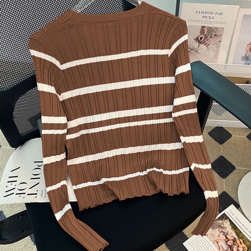 Áo cardigan Dệt Kim Cổ Chữ V Dáng Ôm Hoạ Tiết Kẻ Sọc Thời Trang Mùa Thu Dành Cho Nữ