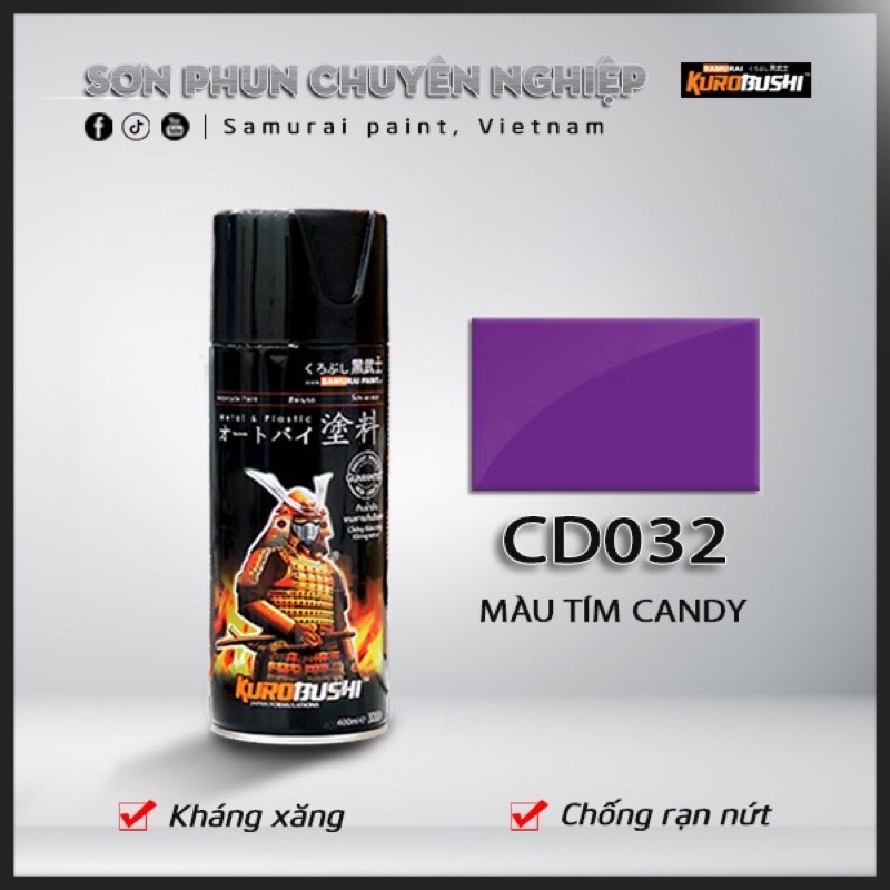 Sơn xịt Samurai CD032 màu tím candy cực đẹp chai 400ml