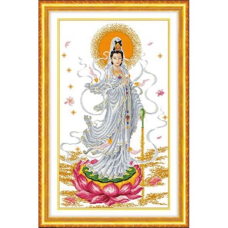 Tranh Thêu Chữ Thập Quan Thế Âm Bồ Tát R004 (KHÁCH TỰ THÊU) KT:53X86CM