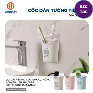 Cốc dán tường nhà tắm để bàn chải có lỗ thoát nước, cốc nhựa dán tường đa năng 6370