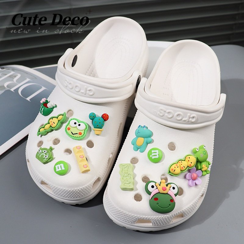 [Deco] Giày Crocs (1 Loại) Hạt Đậu Xanh / Xanh Lá / Đậu Xanh Hoạt Hình Dễ Thương Có Nút Charm DIY