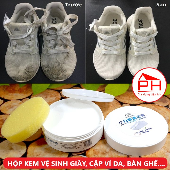 Kem làm sạch giầy da thể thao (Hộp 260g) Sáp vệ sinh cặp túi ví bóp ghế da tẩy vết bẩn nội thất ô tô tường nhà tiện dụng