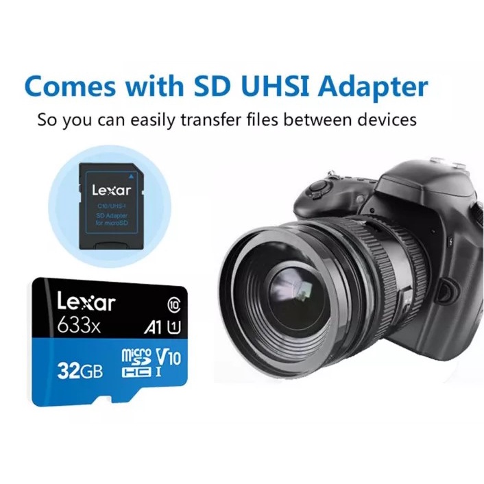 Thẻ nhớ Micro SD Lexar 32GB/ 64GB, A1 Class 10, 633x U1 100MB/s - kèm Adapter chuyển SD, chính hãng, bảo hành 5 năm