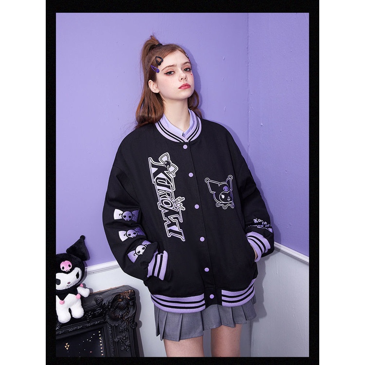 Áo Khoác Bóng Chày Dáng Rộng Màu Đen Ngọt Ngào Phong Cách Retro Mỹ Thời Trang Xuân Thu Cho Nữ
