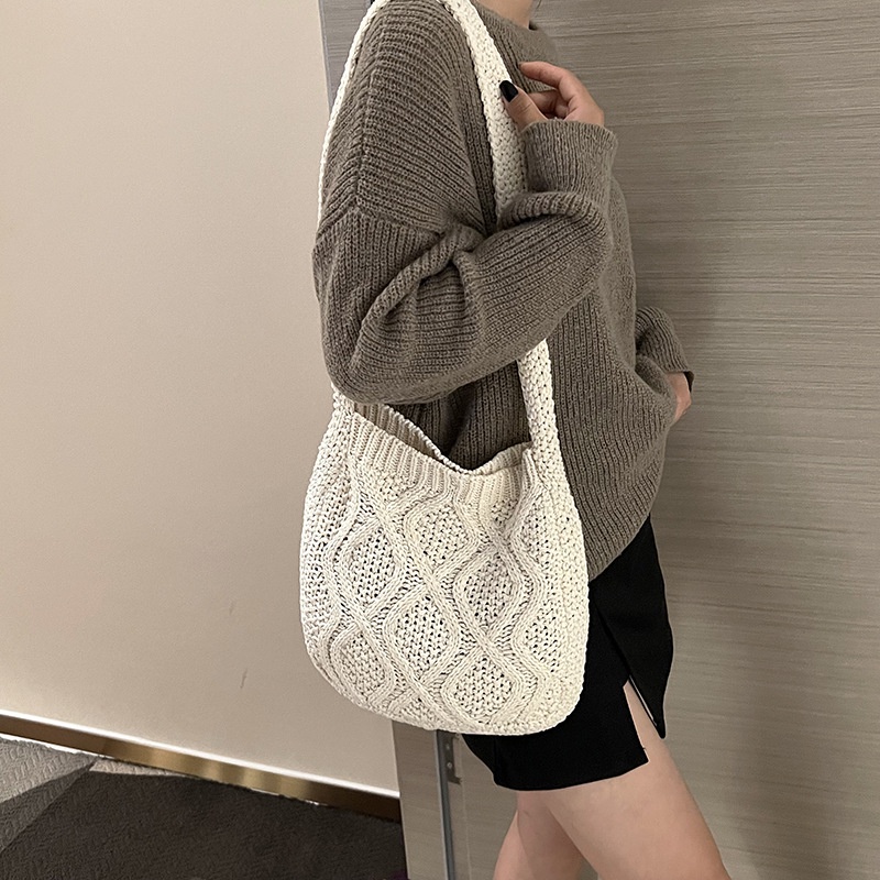 Túi Đeo Chéo Đan Len Cỡ Lớn Phong Cách Retro Hàn Quốc Thời Trang Mùa Thu Hàng Trăm Mới Cho Nữ