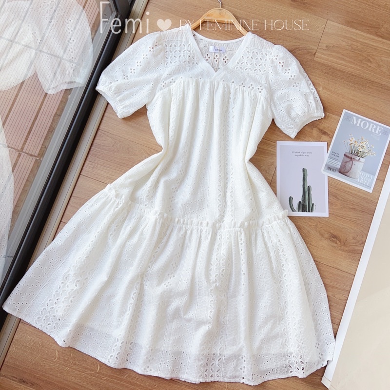 Đầm Xô Ren Trắng, Váy nữ nhấn tầng dáng dài Freesize diện hè du lịch đi chơi