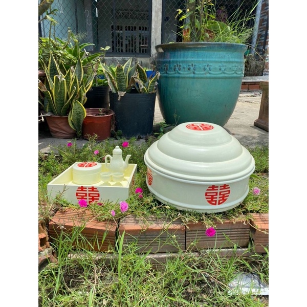 Mâm quả cưới màu đỏ đô sơn full toàn bộ