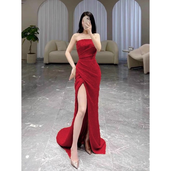 Đầm mãi TRIPBLE T DRESS cúp xẻ đùi thun nhũ lấp lánh - size S/M/L - MS402V