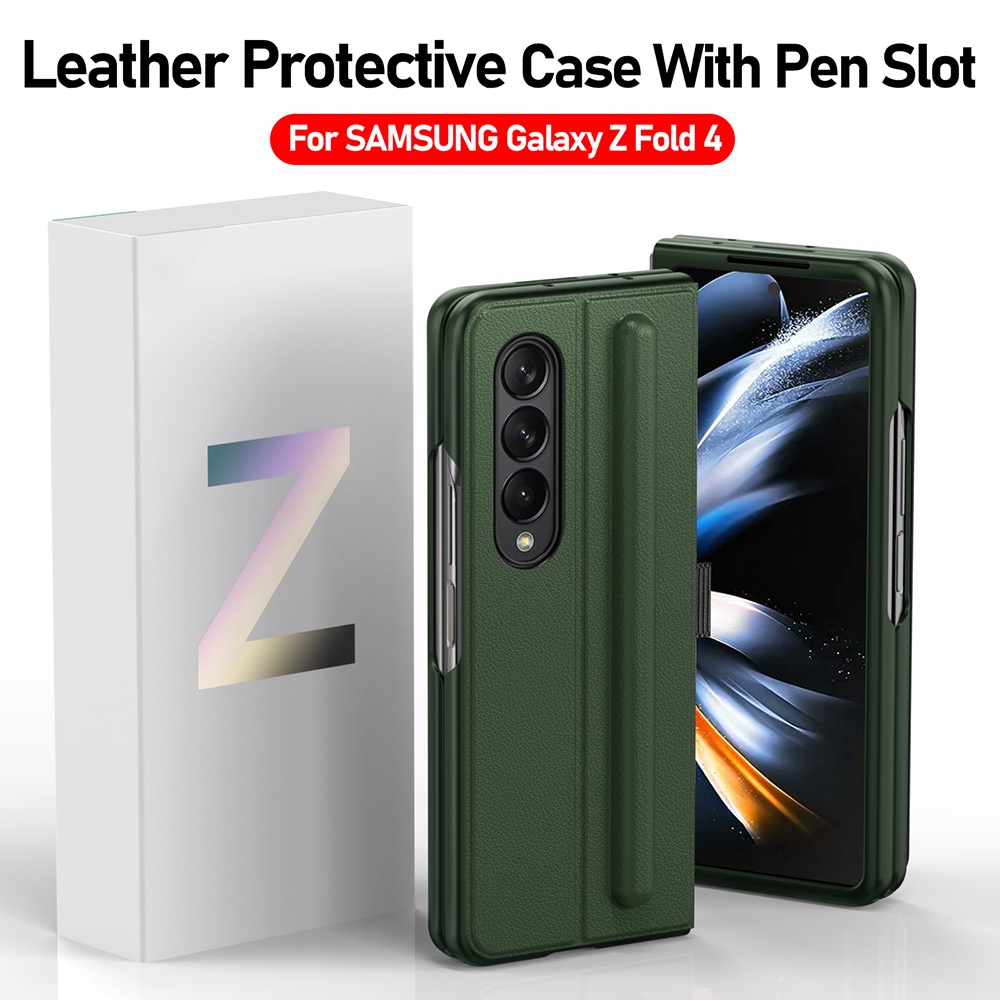 For Samsung Galaxy Z Fold 4 5G Fold4 Case Luxury Leather Pen Slot Holder Protection Cover