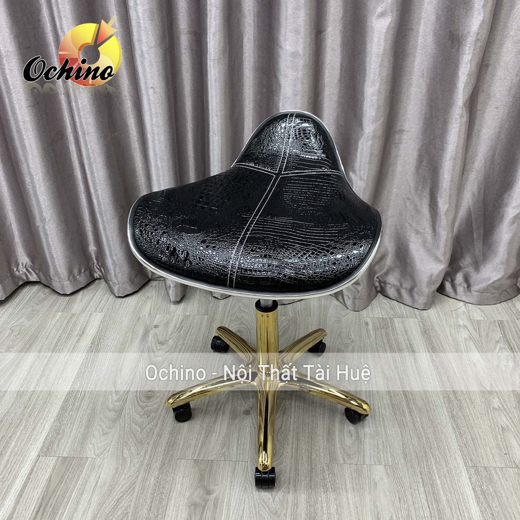 Ghế Makeup, Ghế Xoay Spa Phun Săm Mẫu Da Cá Không Tựa Bánh Xe Chân Vàng Sao Cao Cấp (Hàng có SẴn)