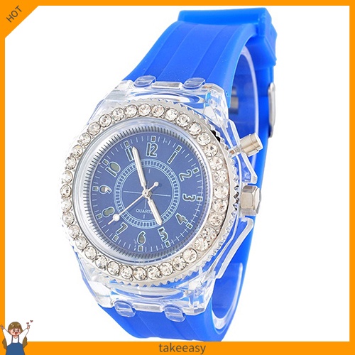 Đồng hồ Geneva đính đá thay đổi 7 màu dạ quang dành cho nam và nữ