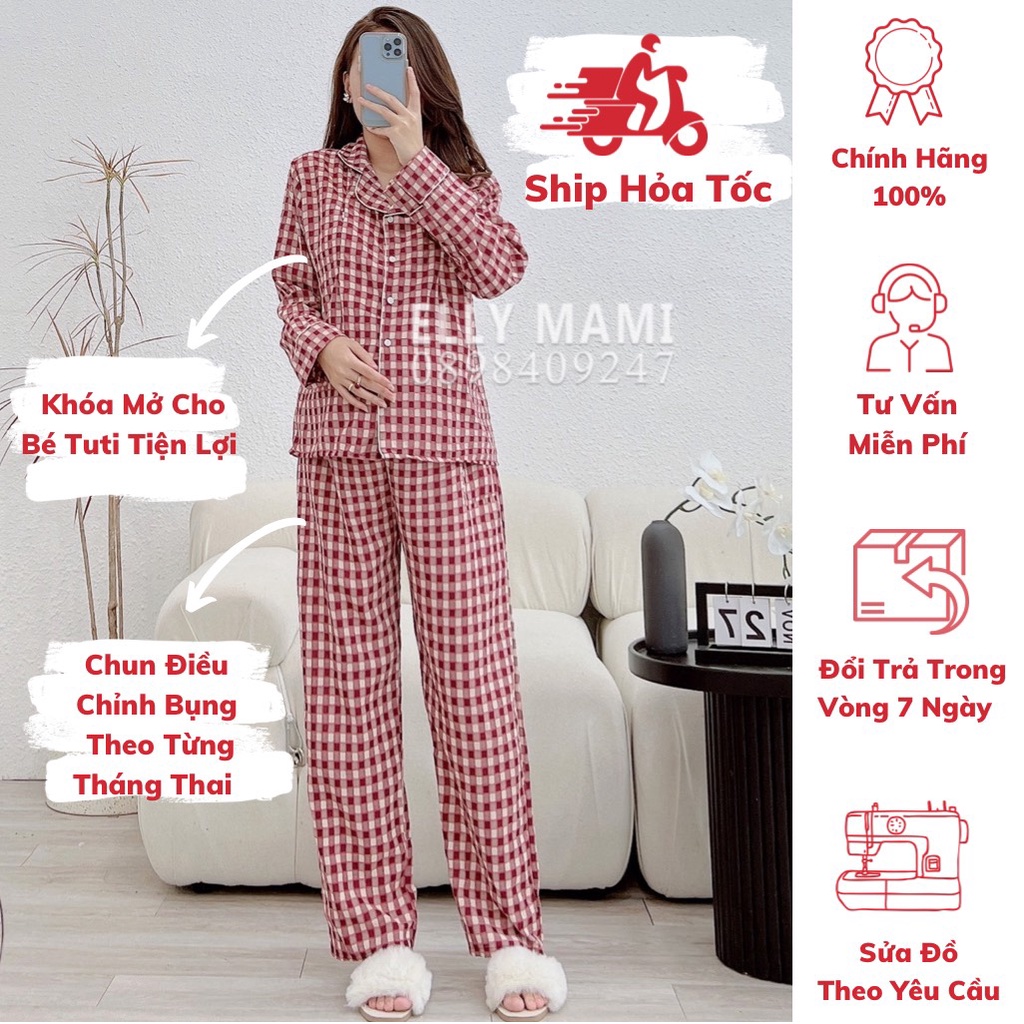 ( 40kg - 95kg ) Đồ Bộ Bầu và Sau Sinh Dài Kẻ Siêu Mát Nhẹ Tênh ( Video + Ảnh Thật )