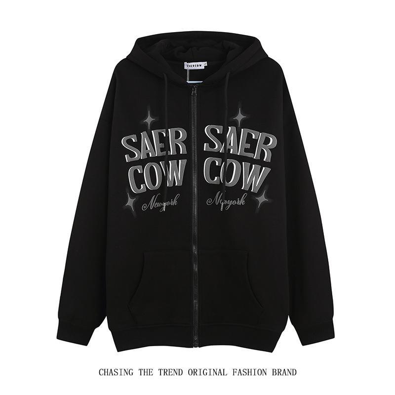 Áo Khoác Hoodie Nỉ Dáng Rộng Cỡ Lớn Lót Lông Cừu Kiểu Đường Phố Mỹ Phối Khóa Kéo Cá Tính Cho Nam Và Nữ