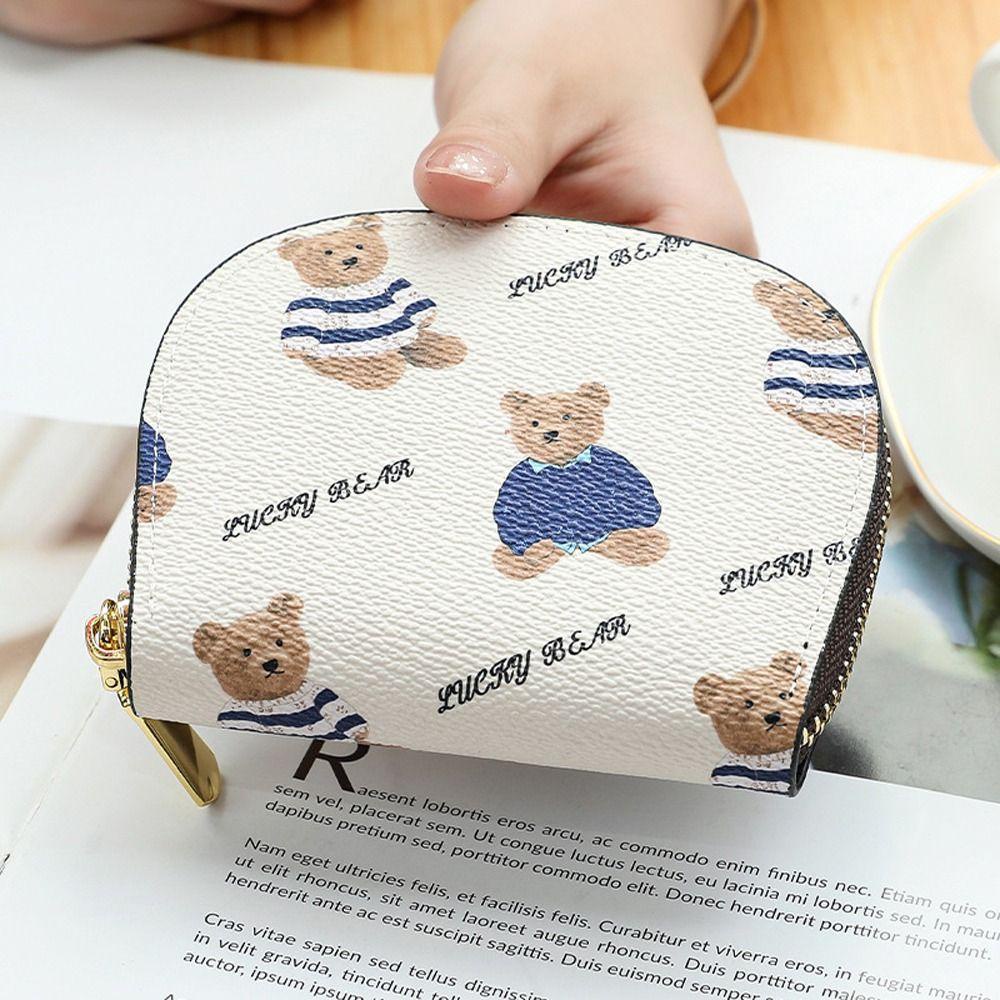 Ví Đựng Tiền Xu Nhiều Ngăn Có Khóa Kéo Họa Tiết Gấu Hoạt Hình Phong Cách Hàn Quốc Cho Nữ