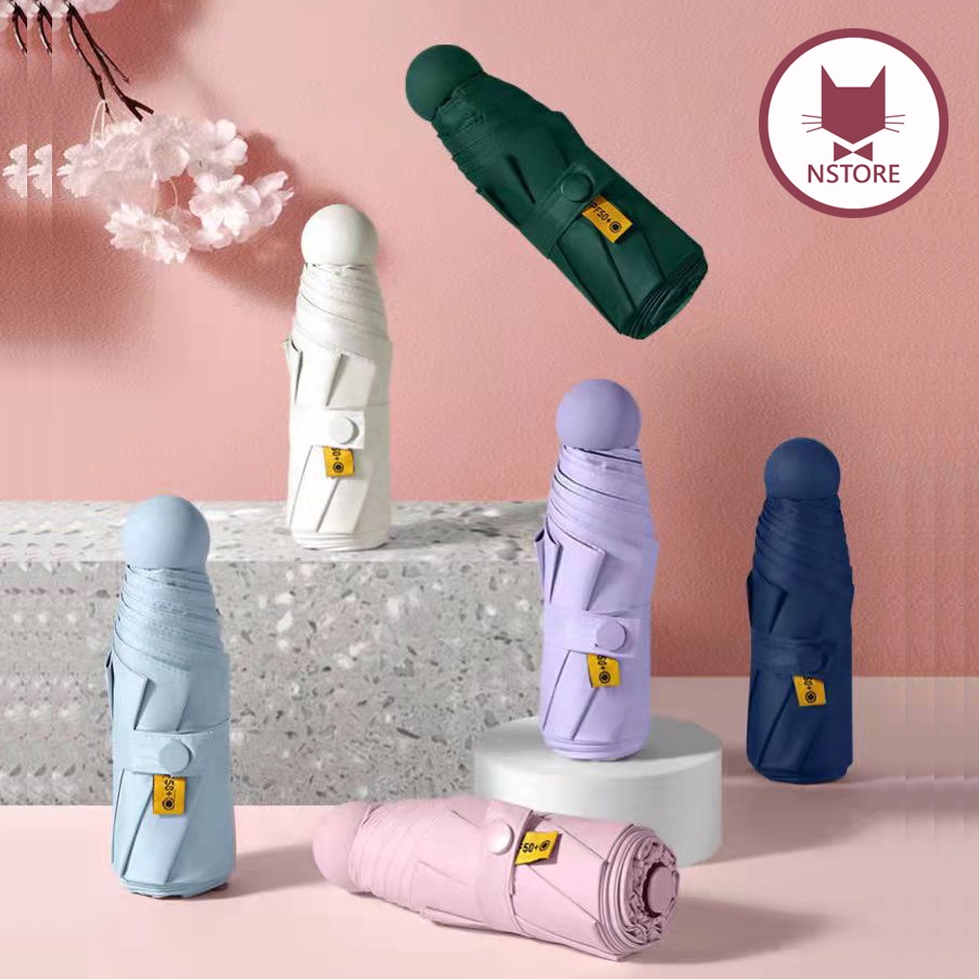 Ô Dù gấp gọn mini bỏ túi 19cm , dù che mưa , chống tia UV 8 nan