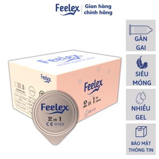 Bao cao su gai Feelex 2 in 1 nhiều gân gai và gel bôi trơn, mỏng hàng cao cấp hộp 10 bcs