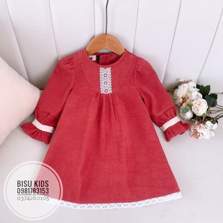 Váy bé gái,Váy cho bé gái mùa thu đông chất liệu nhung chéo size cho bé từ 8-32kg