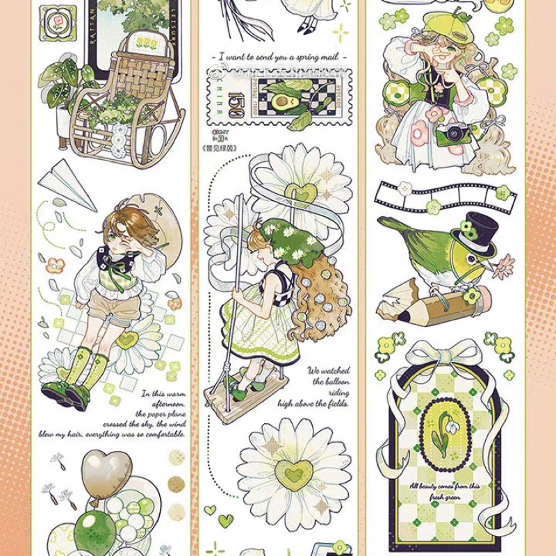 Băng dính PET tape hoạ tiết chủ đề xanh Glimpse Greenery