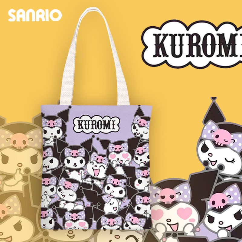 Sanrio Kuromi Cartoon Canvas Tote Bag Phim hoạt hình dễ thương túi vải túi cô gái túi học sinh túi xách túi vai túi xách túi zipper túi môi trường túi xách
