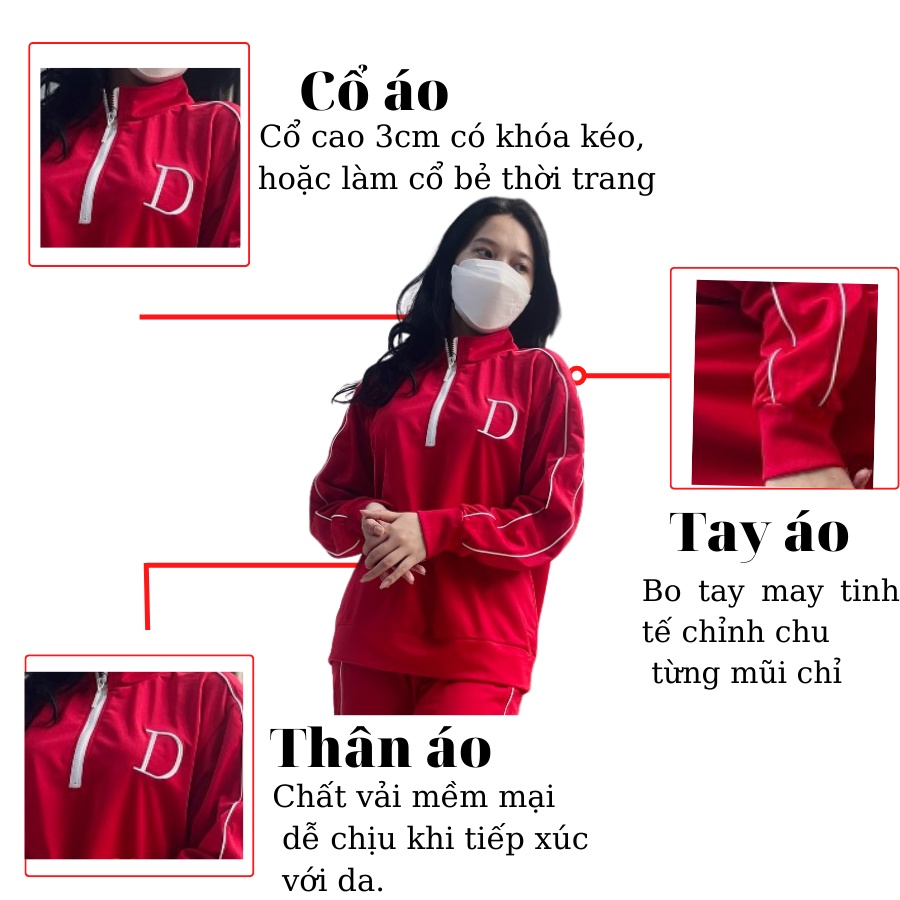 Bộthể thao nữ  VARIO  phong cách trẻ trung in chữ D phong cách Hàn Quốc VB22-06