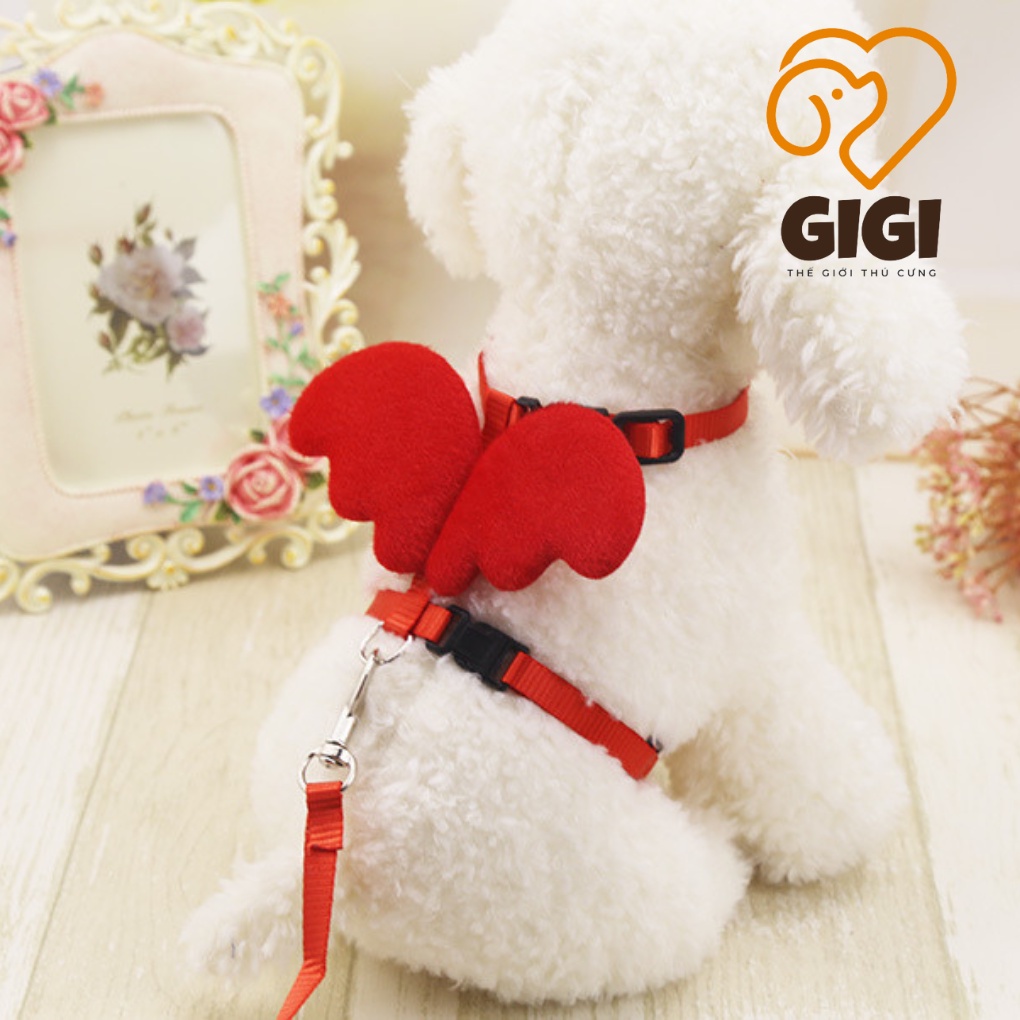 Áo yếm cánh thiên thần kèm dây dắt thú cưng đồ phụ kiện cho chó mèo dùng khi đi dạo ngoài trời - GiGi Pet Shop