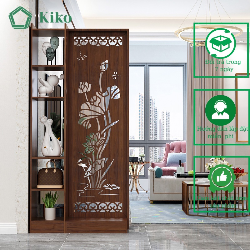 Bình Phong ,Vách Ngăn Hoa SenTrang Trí Kèm Hộc Để Đồ -Gỗ MDF 15mm chống Mọt Đa Năng KIKO VN 1018
