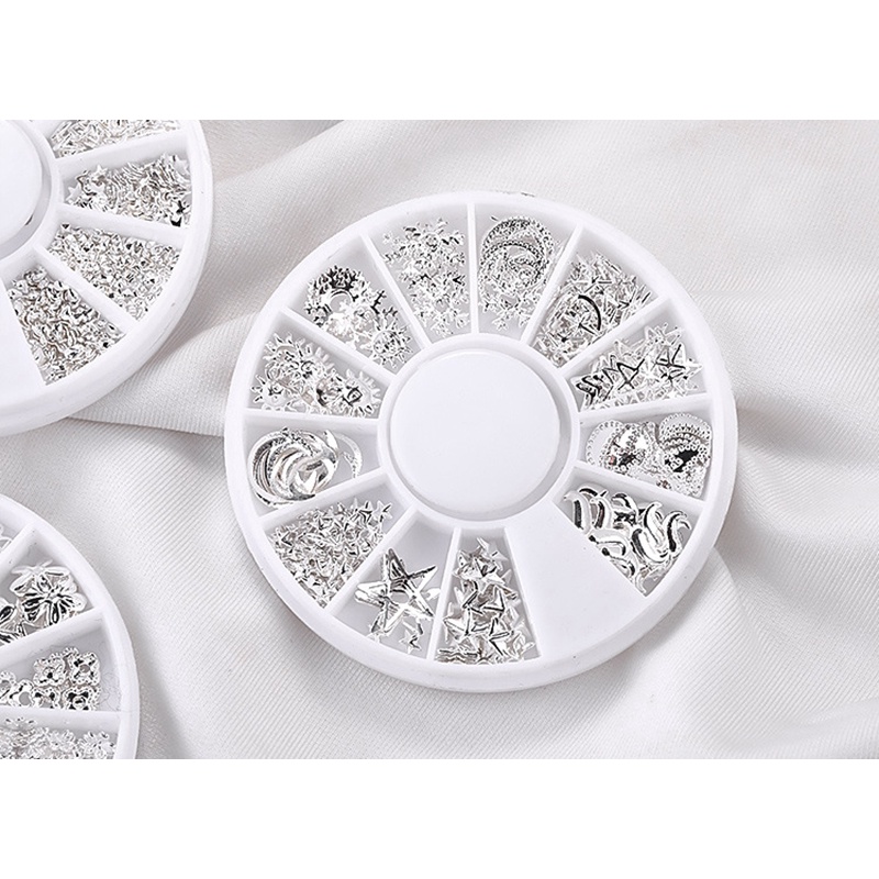 Hộp Phụ Kiện Đinh Tán Trang Trí Móng Tay Bằng Hợp Kim 12 Lớp Hình Trăng Sao