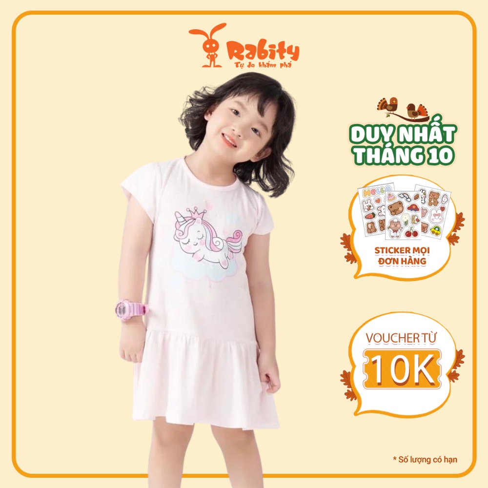 Váy thun tay ngắn bé gái unicorn Rabity hình dễ thương chất liệu cotton co giãn phù hợp mặc nhà hoặc đi chơi 91025