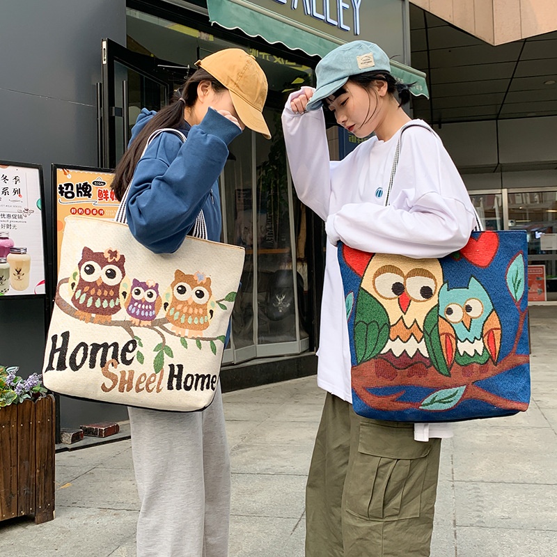 Túi tote vải đeo vai phong cách Hàn Quốc canvas bag giá rẻ đẹp đi học TTF574