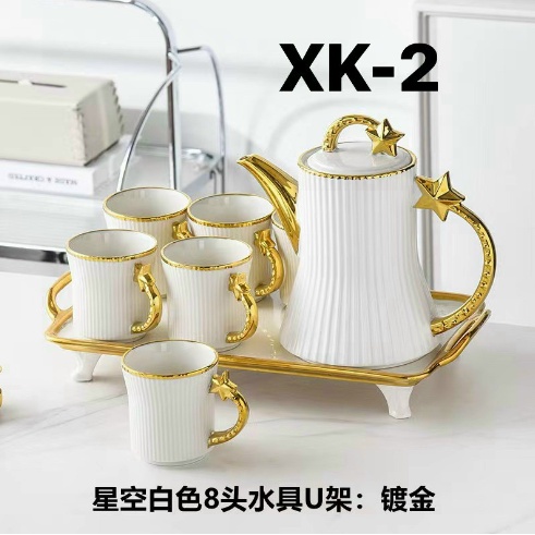 BỘ ẤM CHÉN PHA TRÀ CÀ PHÊ KÈM KHAY VIỀN VÀNG CAO CẤP
