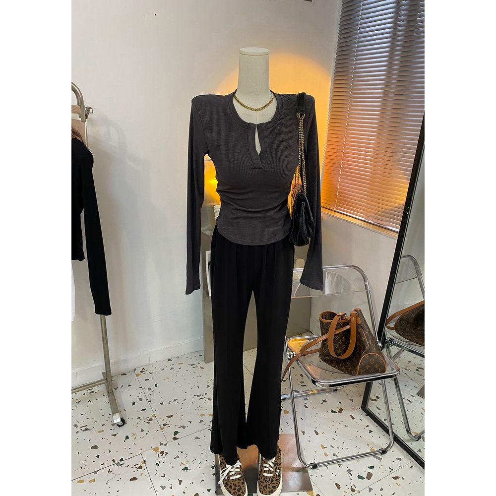 Bán Chạy!F &amp; X Áo Thu Đông Đáy Có Màu Tình Yêu!Áo Thun Dệt Kim Tay Dài Dáng Ngắn Cổ Chữ V Có Đệm Ngực Màu Xanh Dương Hồng Đẹp Mắt Mùa Thu Đông Độc Đáo