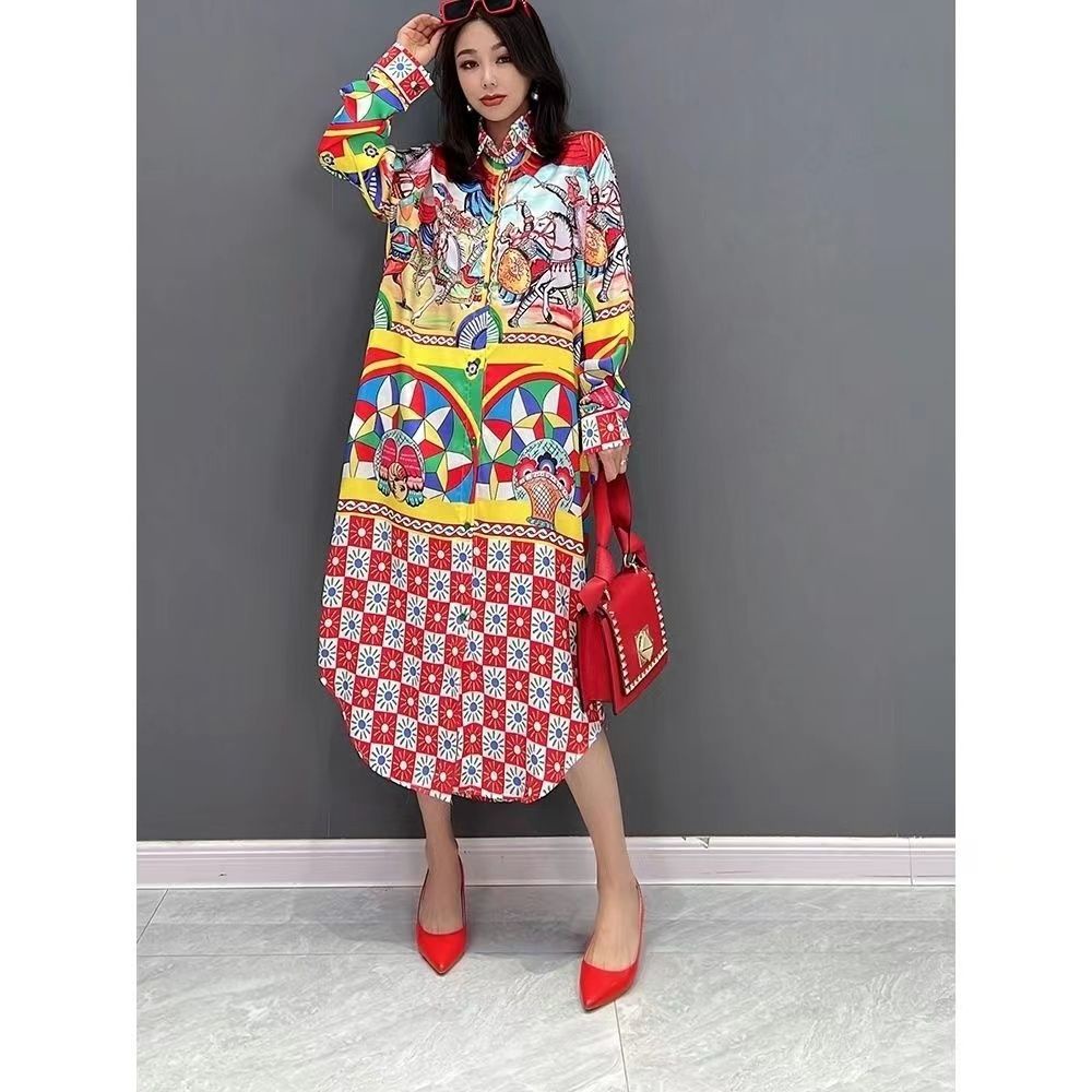 Đầm Nữ Dài Tay Cổ Bẻ Form Dài Thời Trang Hàn