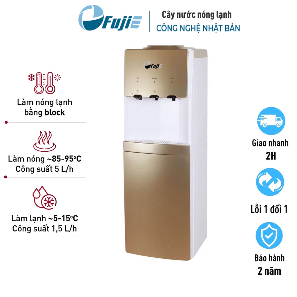 Cây nước nóng lạnh 3 vòi FujiE nhập khẩu làm lạnh Block có khóa vòi nóng, tự ngắt an toàn tiết kiệm điện