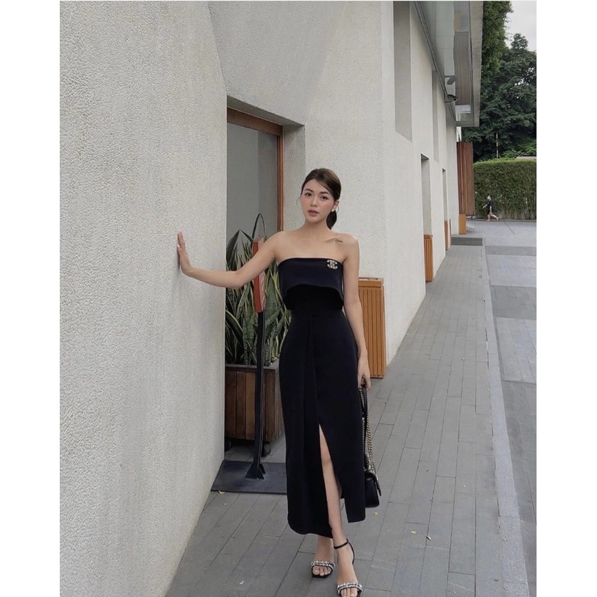 ĐẦM MIDI CHOKER XẺ ĐÙI