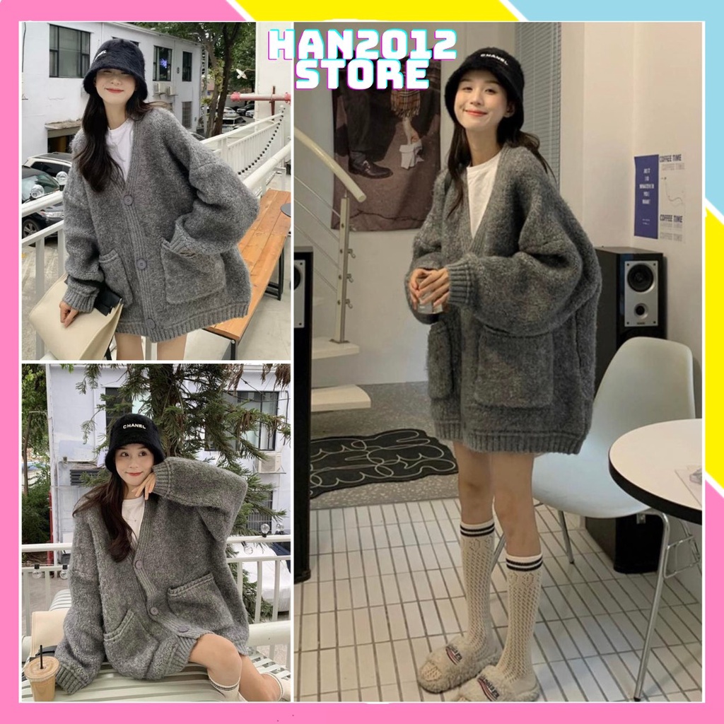 Áo khoác cardigan lông oversize mặc đôi nam nữ phối nút cài dày dặn dáng dài form rộng choàng dài tay ulzzang hàn quốc