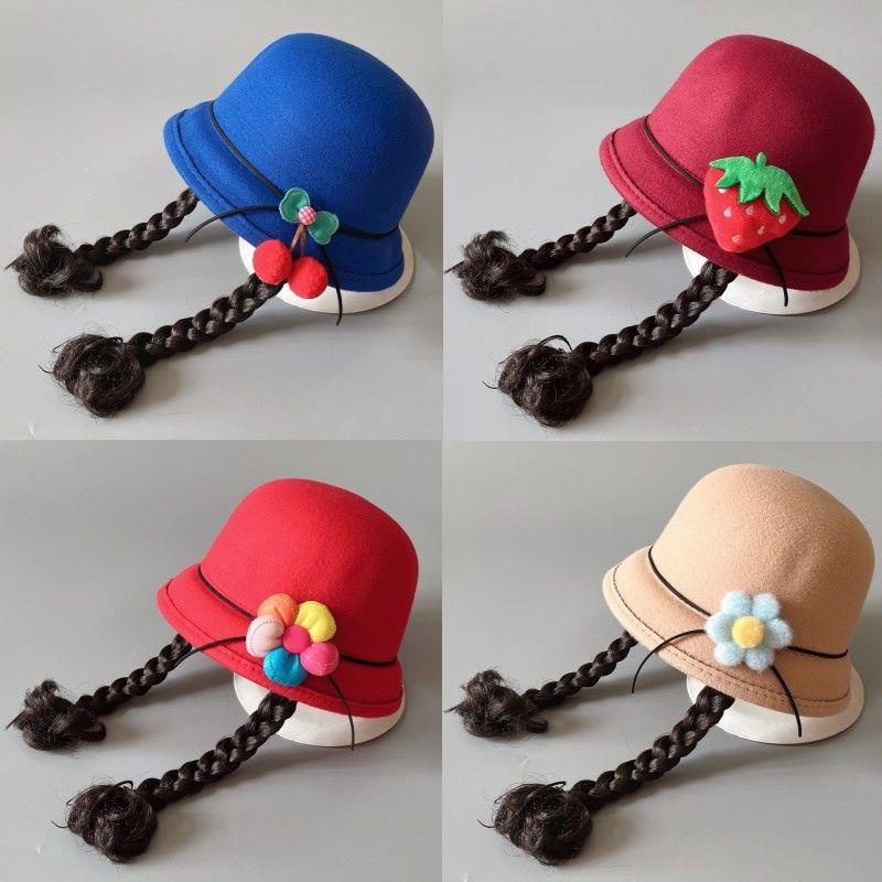 Nón Tai Bèo Vải Len Đính Tóc Giả Siêu Dễ Thương Cho Bé Gái