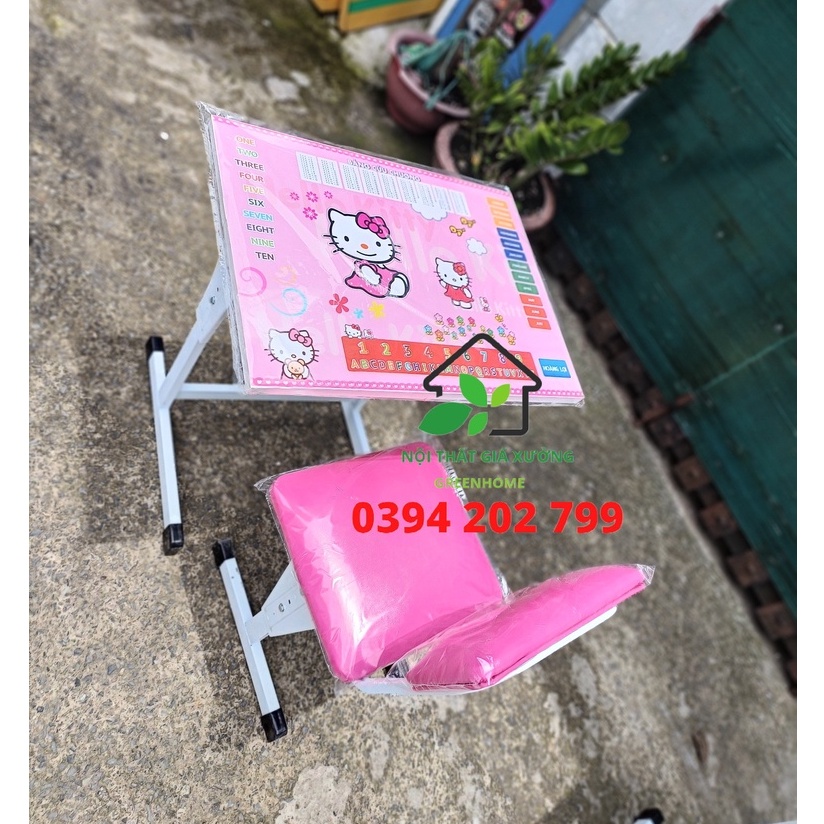 Bàn ghế học sinh chân sắt tăng giảm chiều cao màu hồng mèo kitty cho bé gái